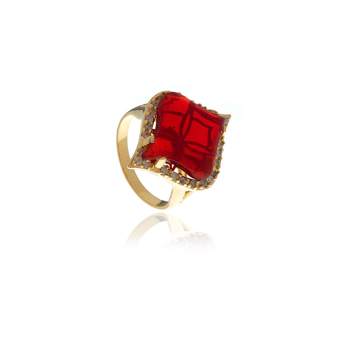 Gold Petal Garnet Crystal Ring