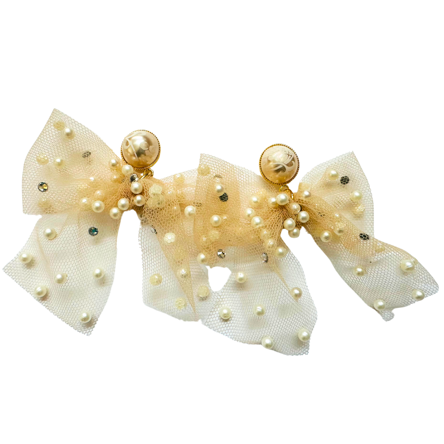 Ballerina Nude Tulle Bow Earrings