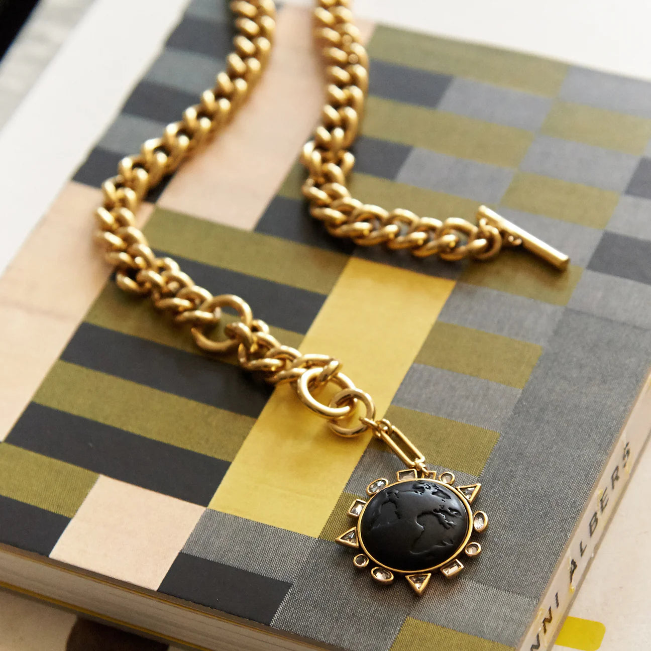 Odyssey Necklace Gold with Black Stone. 6 of 6.