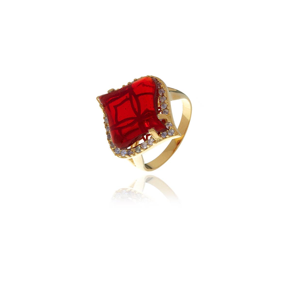 Gold Petal Garnet Crystal Ring